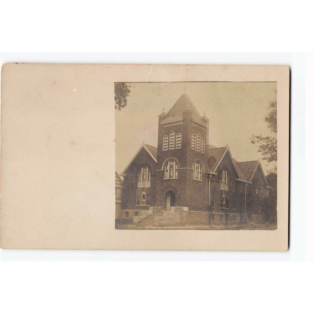 RPPC c1905 Brick Church Bell Tower Undivided Back Real Photo Postcard Antique
